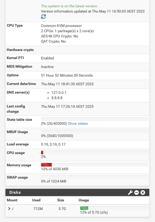 Beelink EQ12 pfSense system information