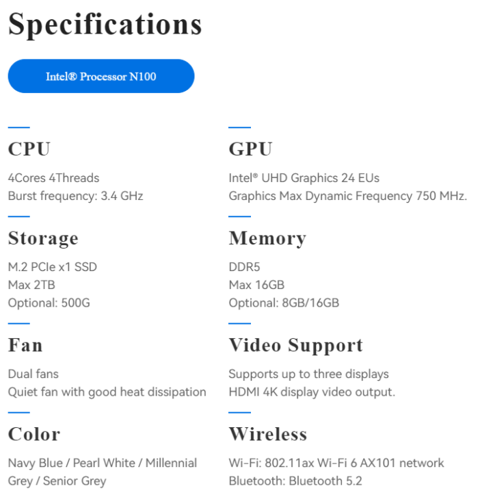 Beelink EQ12 specifications