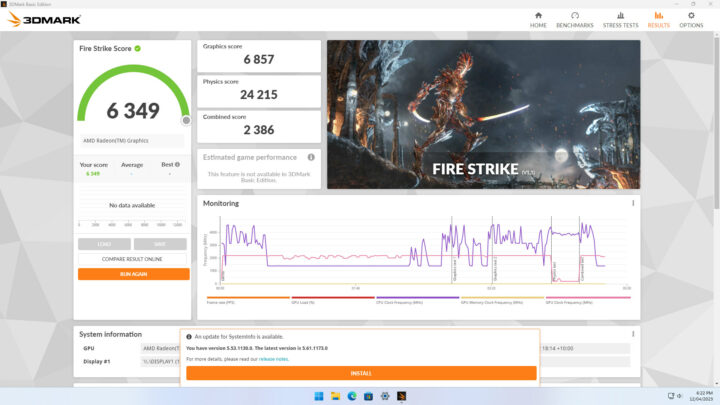 Beelink SER6 Pro 7735HS 3DMark Fire Strike benchmark