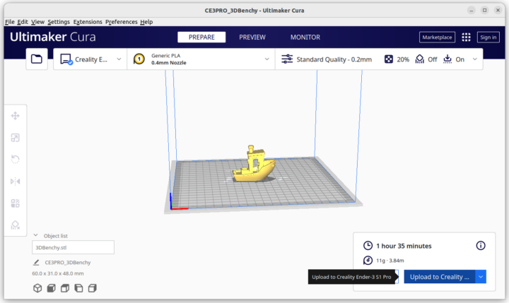 Cura benchy Creality Ender-3 S1 Pro