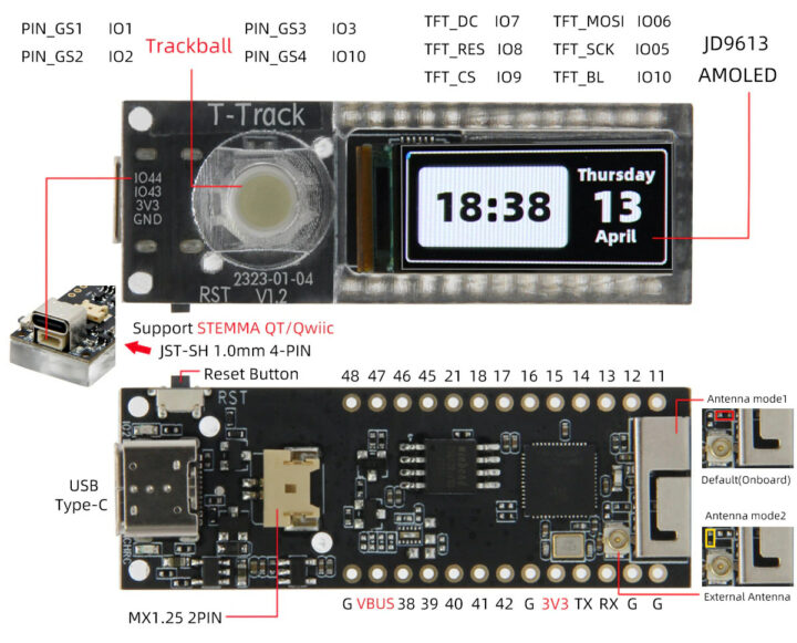 ESP32-S3 board AMOLED Display Trackball