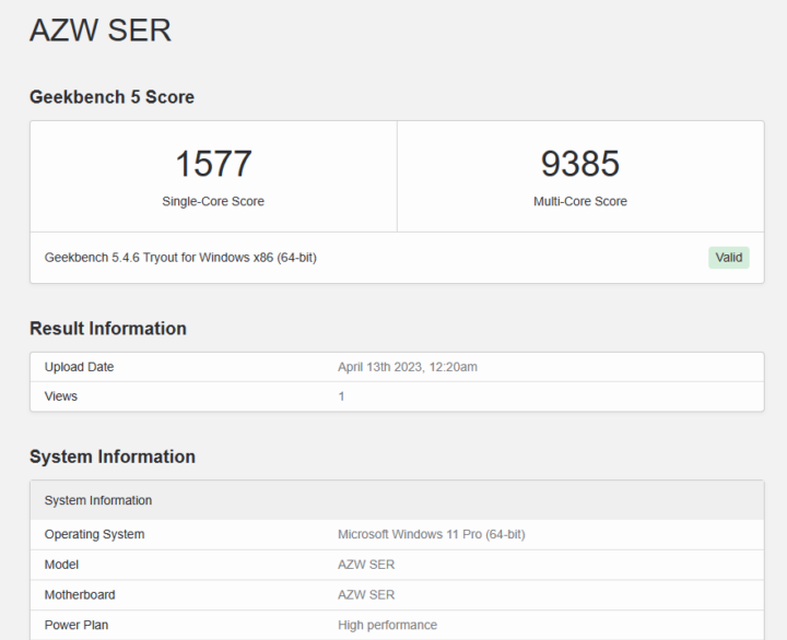 Geekbench 5 CPU performance eGPU