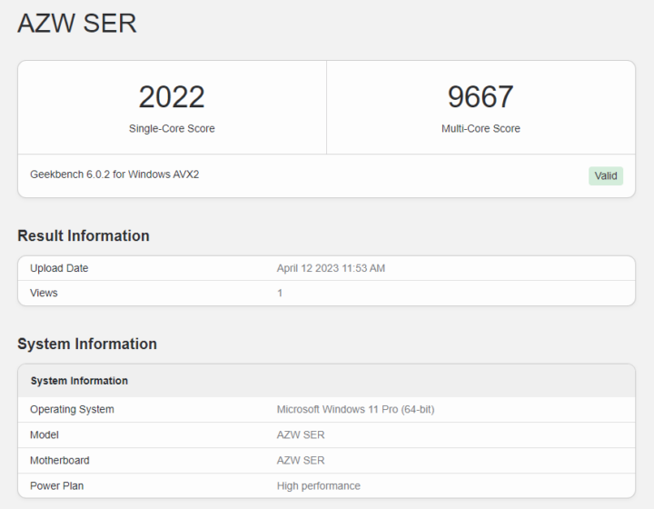 Geekbench 6.0.2 AMD Ryzen 7 7735HS Windows 11 Pro