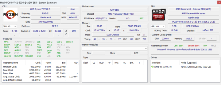 HWiNFO64 AZW SER Ryzen 7 7735HS