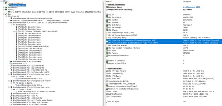 Intel Processor N100 Power Limits