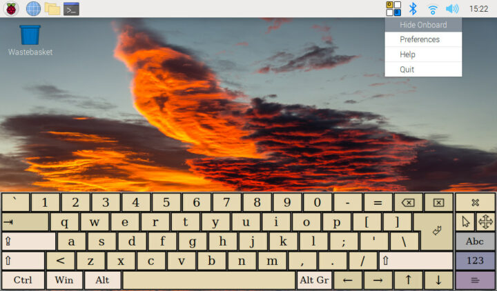 Raspberry Pi onboard onscreen keyboard