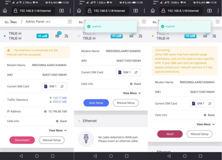 Spitz AX router reconnect 5G manually