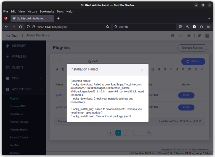 iperf3 Gl.iNet Admin Panel Plug in