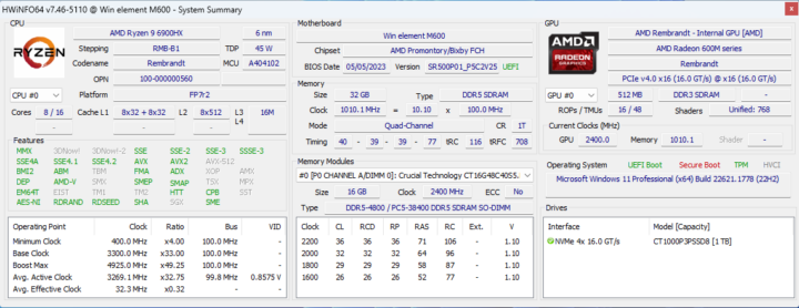 HWiNFO64 Win element M600