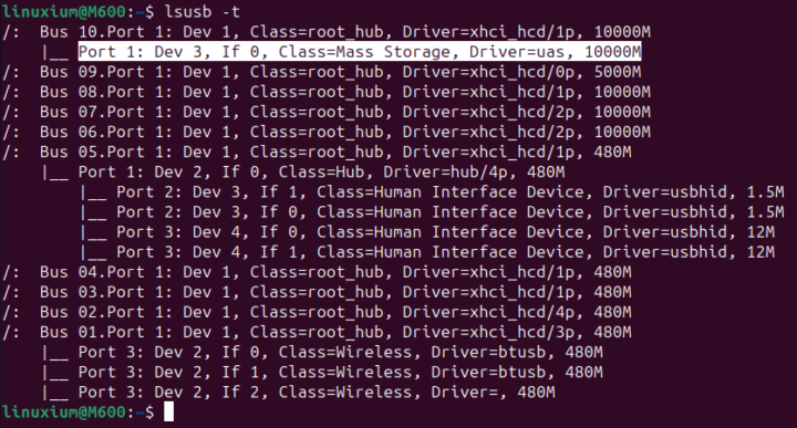 Morefine M600 6900HX Ubuntu USB speed 10Gbps