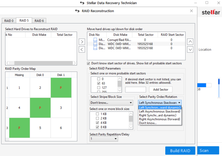 Stellar data recovery technician enter parameters