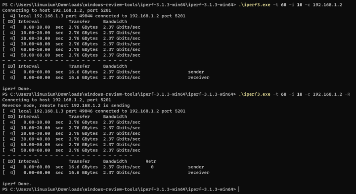 iperf3 2.5GbE Windows 11