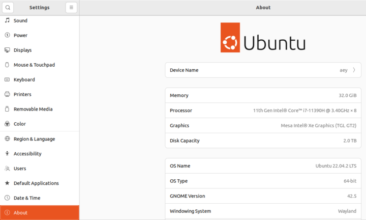 Core-i7 11390H mini PC Ubuntu 22.04 system information