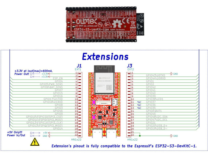 ESP32-S3-Devkit-LiPo pinout diagram