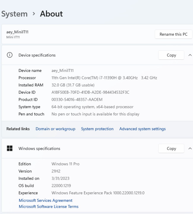 Intel Core i7 11390H mini PC Windows 11