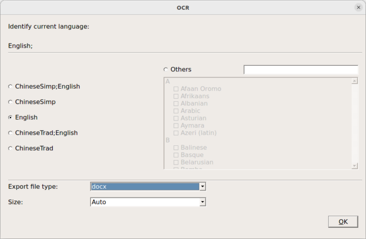 OCR language selection