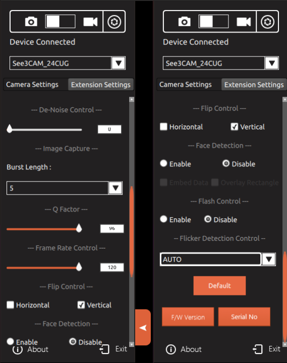 Qtcam advanced settings