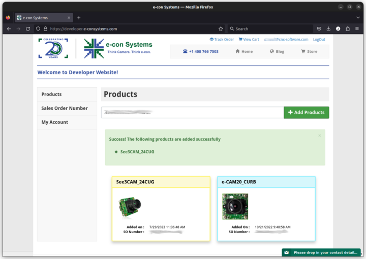 See3CAM_24CUG register camera on e-con systems website