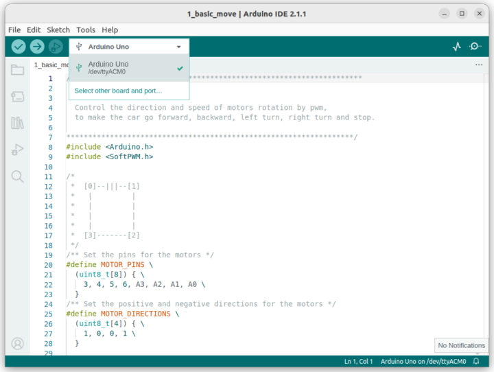 Arduino IDE Zeus Car Arduino UNO