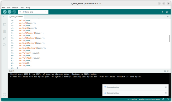 Arduino Uno Zeus Car Upload success