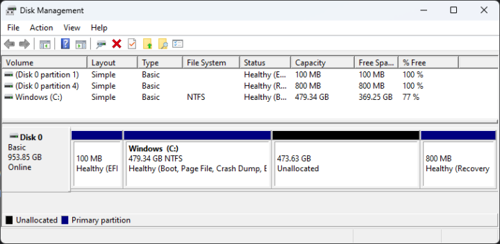 Disk Management Shrink Partition