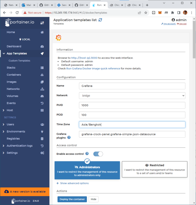 Grafana Portainer