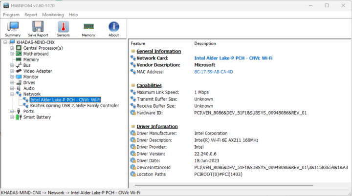 Intel AX211 Wi-Fi 6E CNVi Windows 11