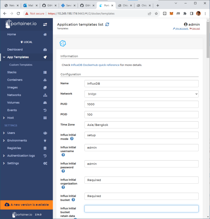 Portainer InfluxDB