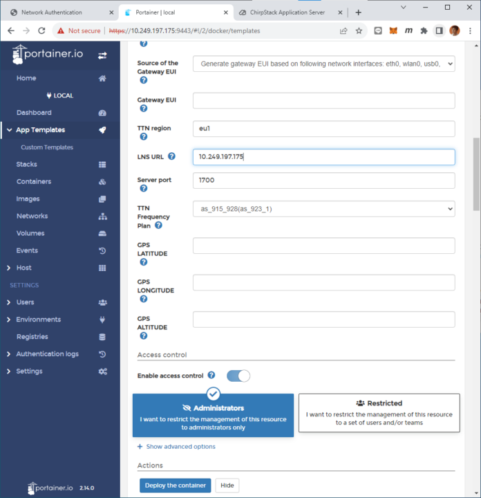 Portainer UDP Packet Forwarder AS923 Thailand