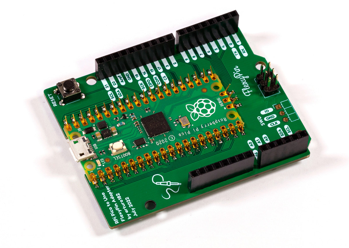 Raspberry Pi Pico to Arduino Uno adapter relies on FlexyPins for  castellated holes - CNX Software