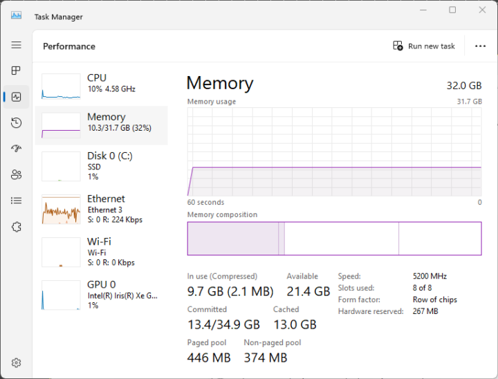 Windows 11 memory speed 5200 MHz