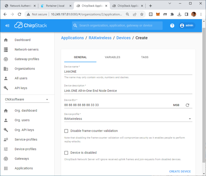 chirpstack add device Link.ONE