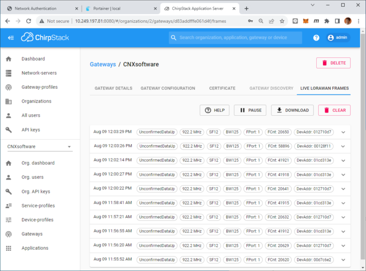 chirpstack live lorawan frames