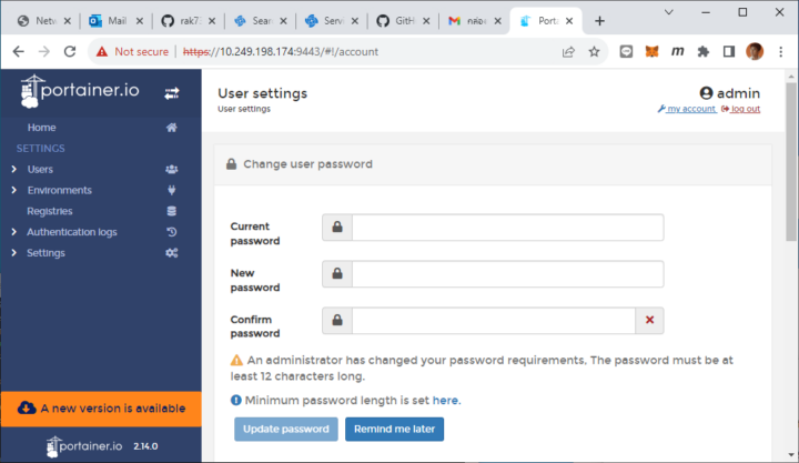 portainer user settings