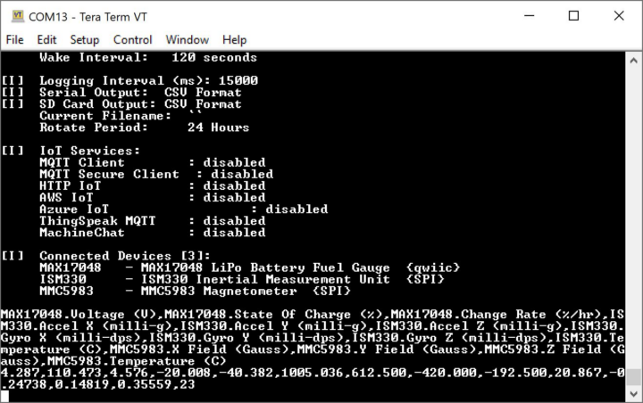 DataLogger IoT serial terminal configuration