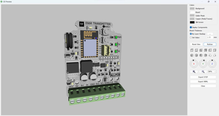 E66R Transmitter PCB 3D view