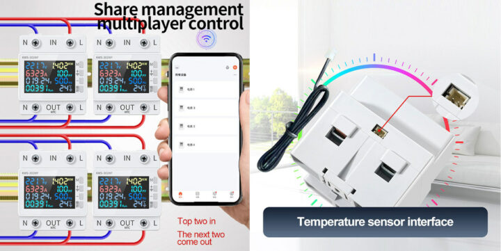 63A WiFi Power Meter DIN Rail Mount Temperature Sensor