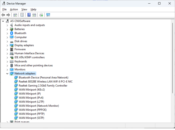 GEEKOM A5 Device Manager Network Adapters