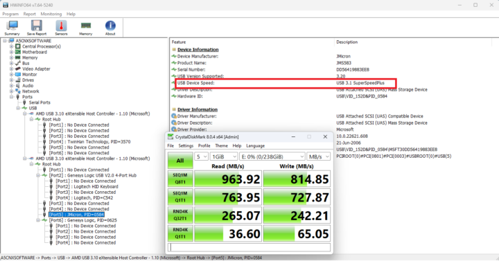 GEEKOM A5 USB 3.2 Gen 2 Type-C performance