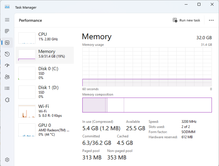 GEEKOM A5 Windows 11 memory speed 3200 MHz