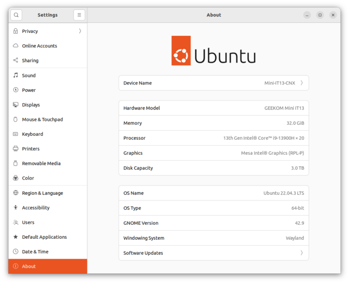 GEEKOM MINI IT13 About Ubuntu 22.04