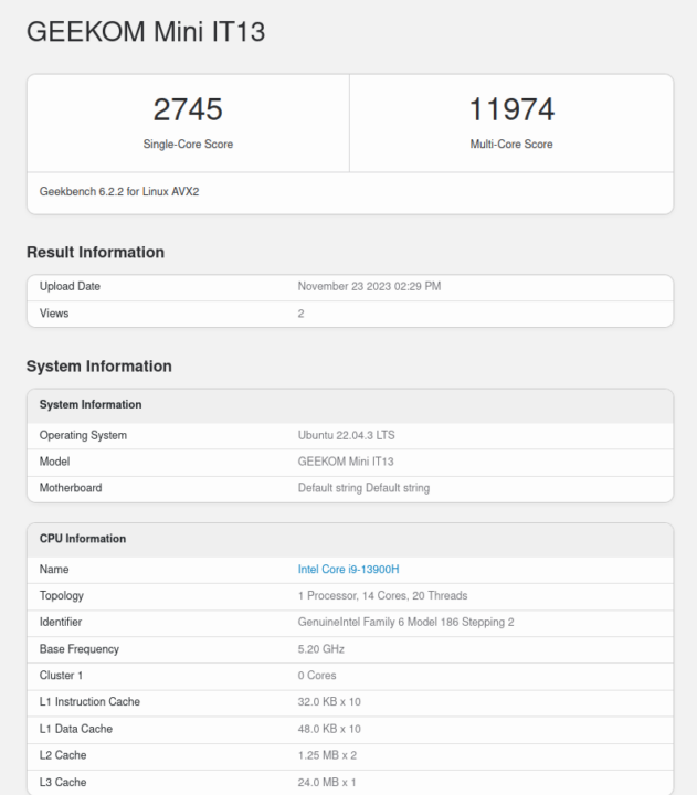 GEEKOM Mini IT11 Geekbench 6