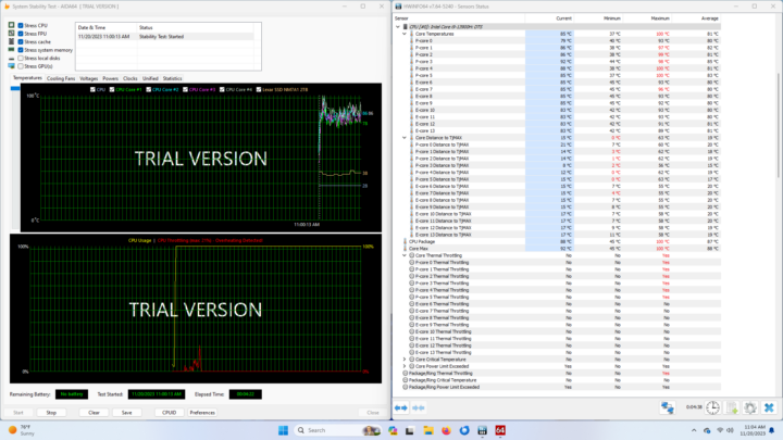 AIDA64 stress test - 45W TDP PL1 power limit