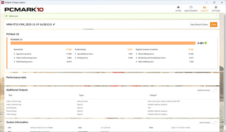 GEEKOM Mini IT13 PCMark 10 benchmark