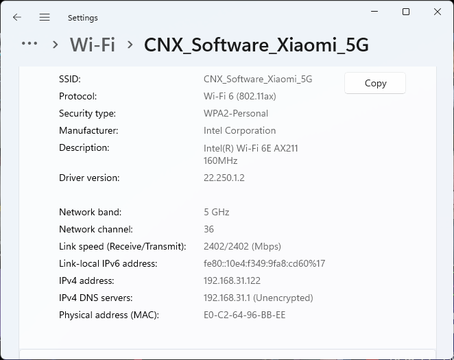 GEEKOM Mini IT13 WiFI 6 link speed