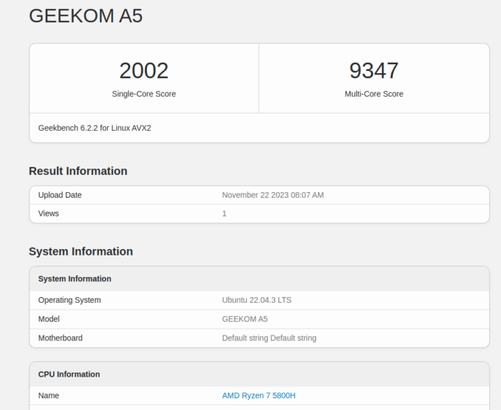 Geekom A5 geekbench 6 test