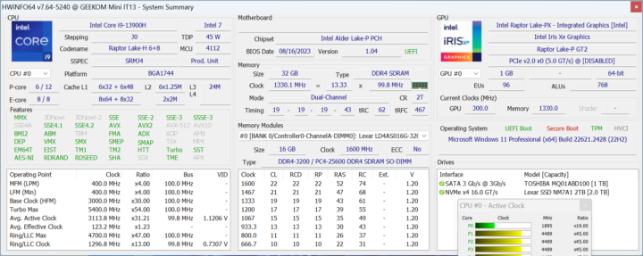 HWiNFO64 GEEKOM Mini IT13