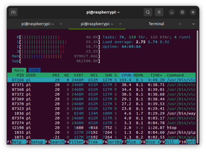 Raspberry Pi 5 H.264 software video decoding