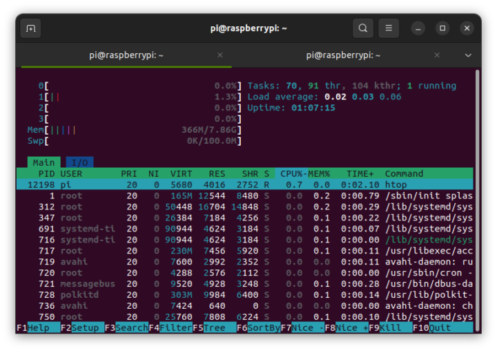 Raspberry Pi 5 htop