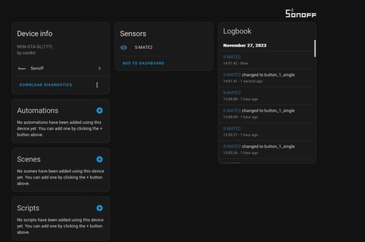 Sonoff S-MATE2 Home Assistant demo